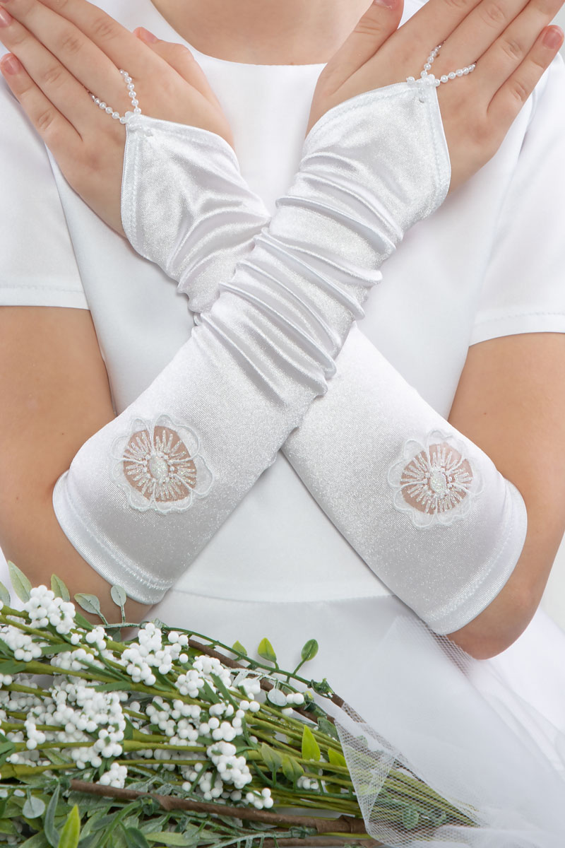 Długie rękawiczki na palec z ażurowym kwiatem NR26/D